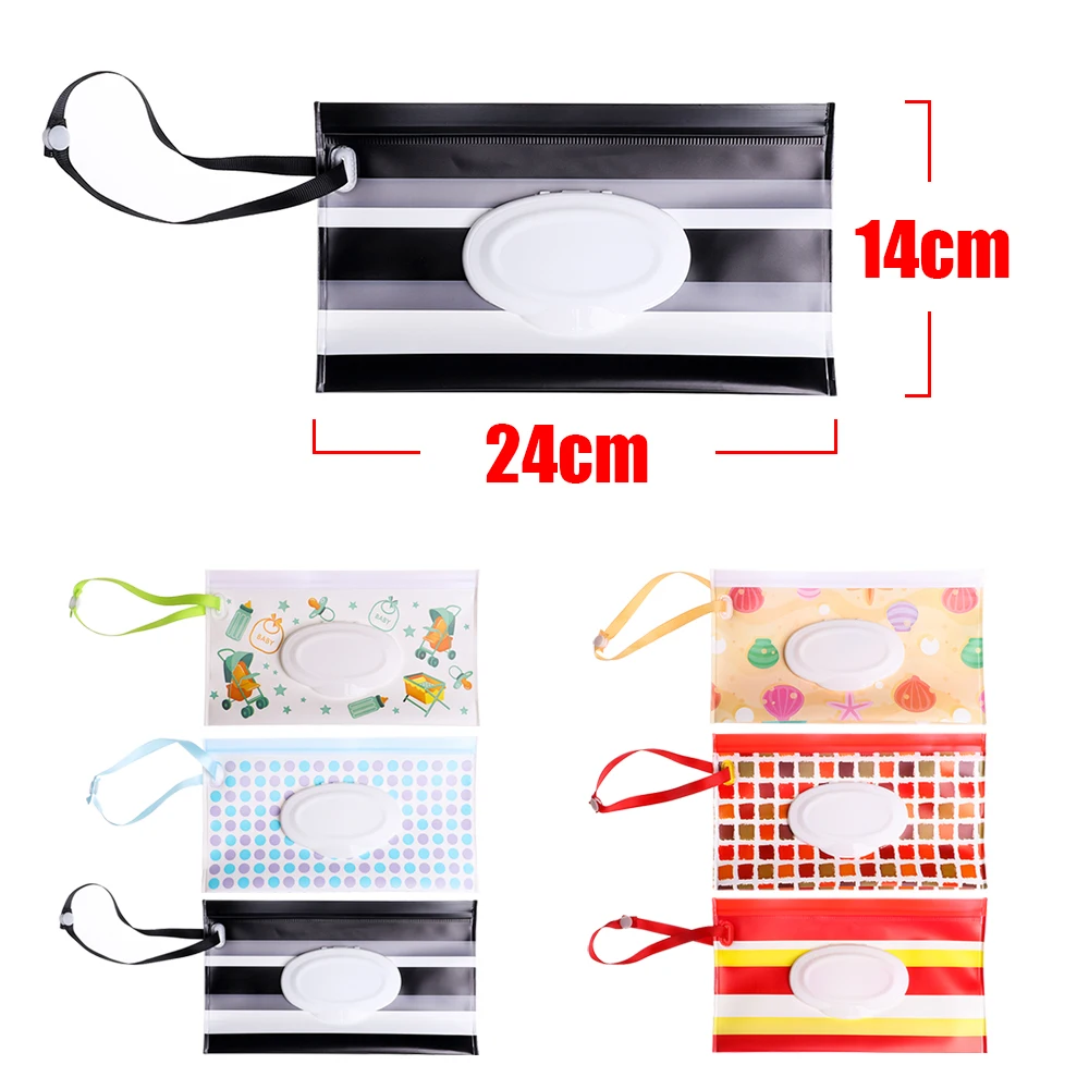 1Pc Baby Fashion Wipes Carrying Case Clutch and Clean Wet Wipes Bag for Stroller Cosmetic Pouch with Easy-Carry Snap-Strap