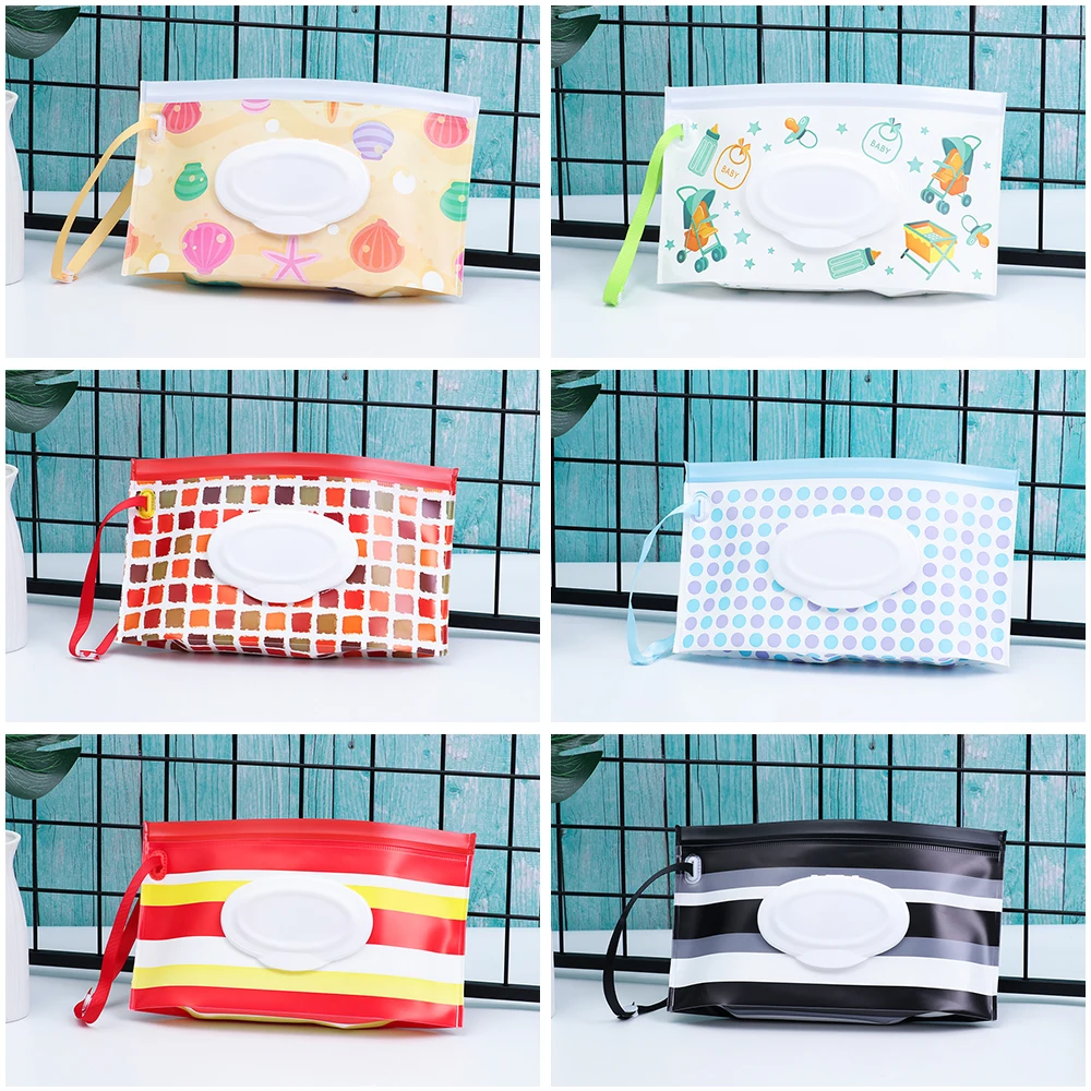 1Pc Baby Fashion Wipes Carrying Case Clutch and Clean Wet Wipes Bag for Stroller Cosmetic Pouch with Easy-Carry Snap-Strap