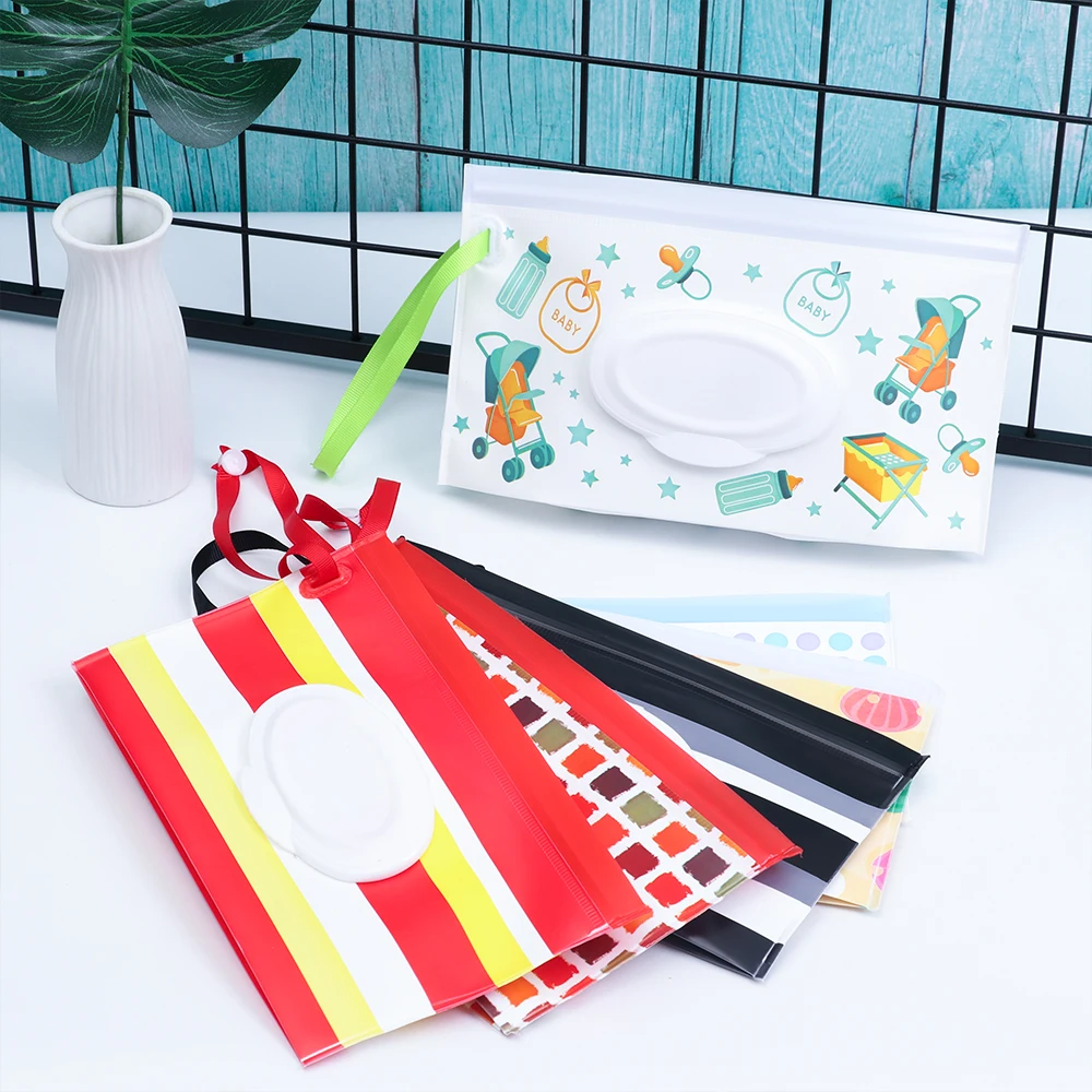 1Pc Baby Fashion Wipes Carrying Case Clutch and Clean Wet Wipes Bag for Stroller Cosmetic Pouch with Easy-Carry Snap-Strap