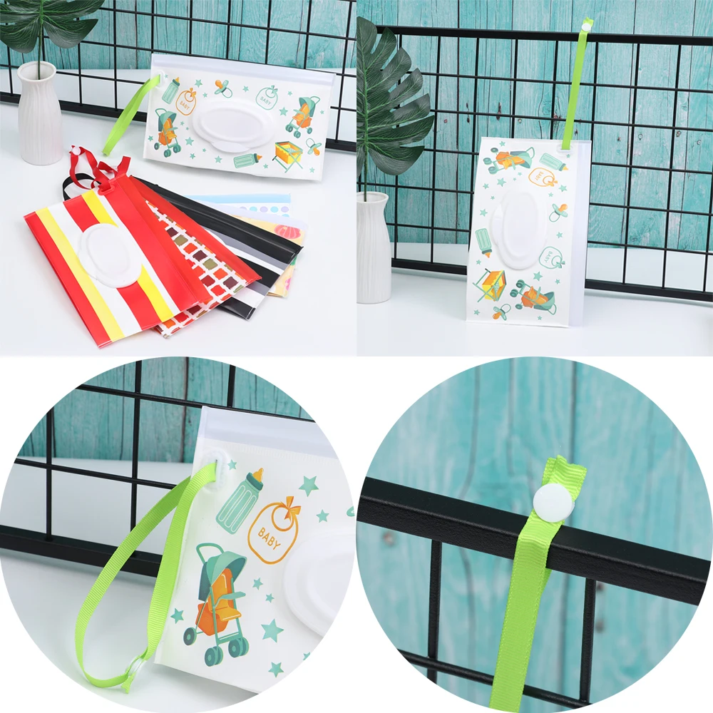 1Pc Baby Fashion Wipes Carrying Case Clutch and Clean Wet Wipes Bag for Stroller Cosmetic Pouch with Easy-Carry Snap-Strap