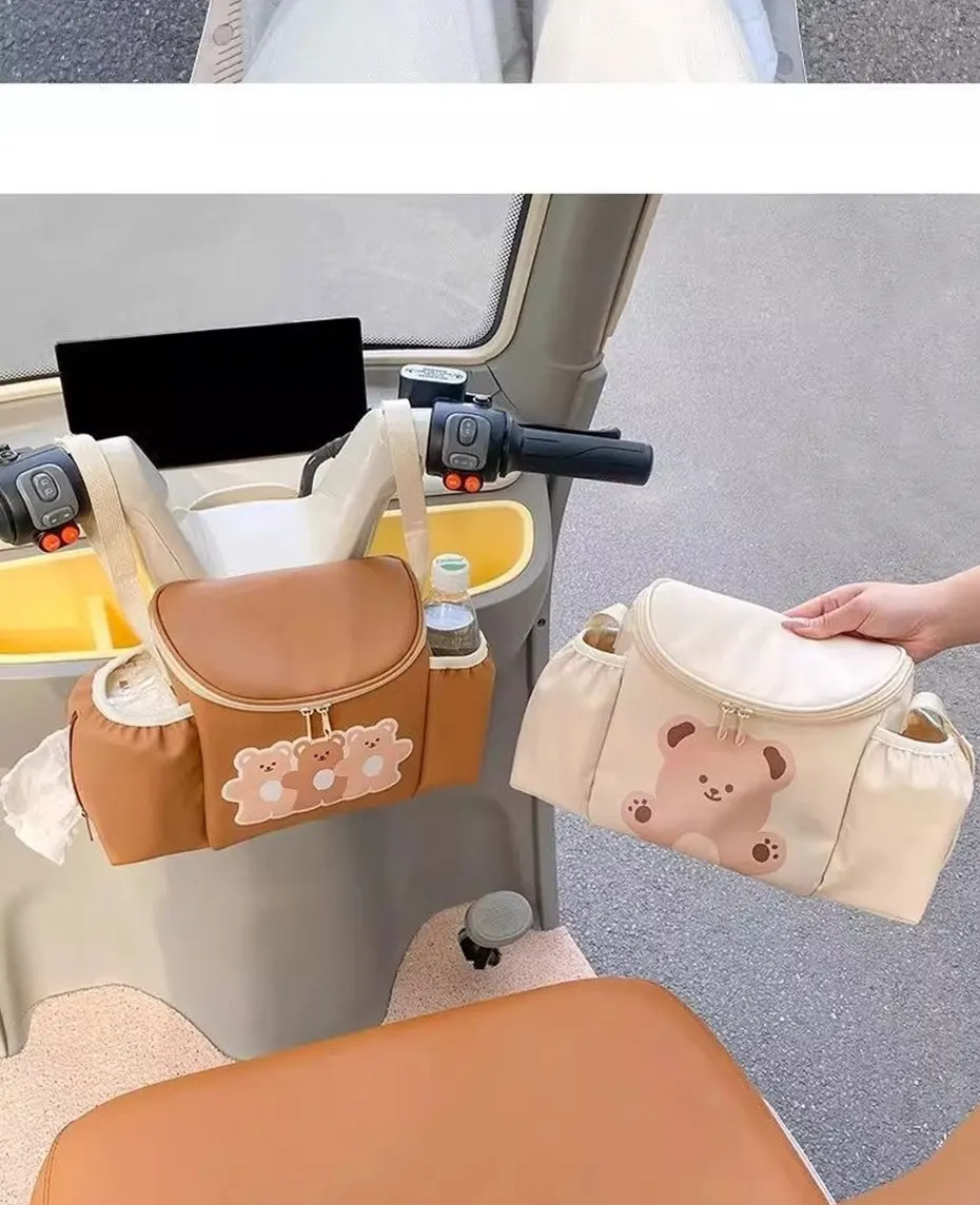 SEAMETAL Electric Scooter Handlebar Bag Waterproof PU Leather Motorbike Hanging Organizer Dual Side Pockets Baby Stroller Bag