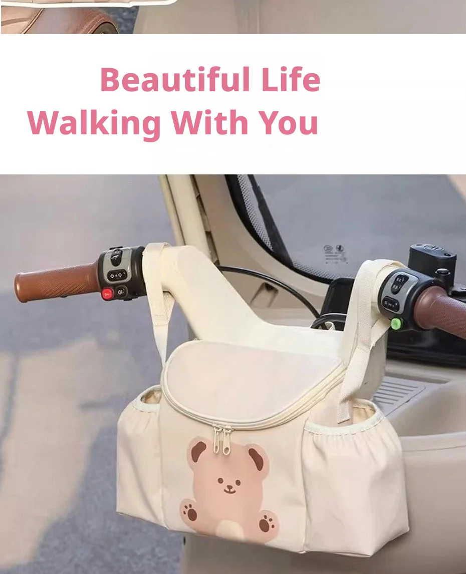 SEAMETAL Electric Scooter Handlebar Bag Waterproof PU Leather Motorbike Hanging Organizer Dual Side Pockets Baby Stroller Bag