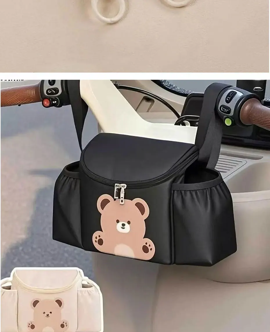 SEAMETAL Electric Scooter Handlebar Bag Waterproof PU Leather Motorbike Hanging Organizer Dual Side Pockets Baby Stroller Bag