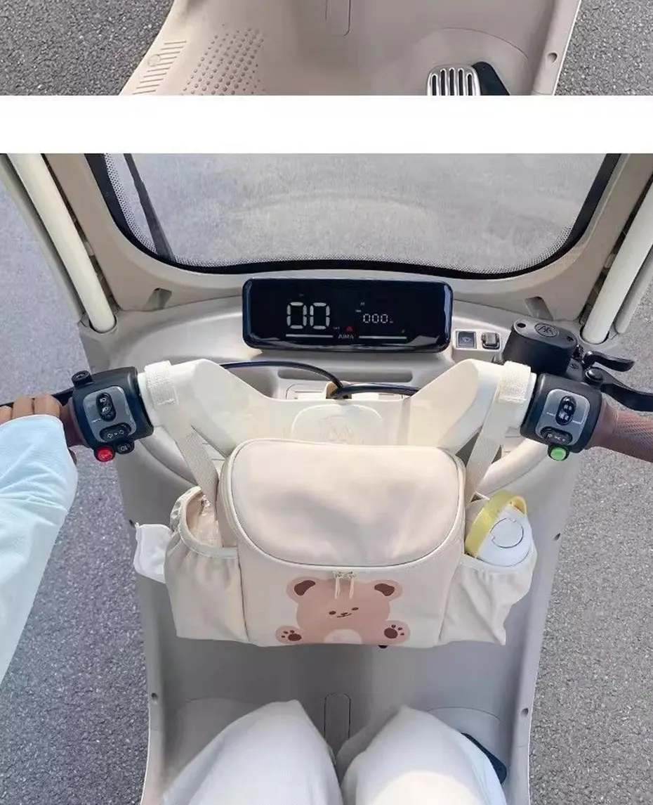 SEAMETAL Electric Scooter Handlebar Bag Waterproof PU Leather Motorbike Hanging Organizer Dual Side Pockets Baby Stroller Bag