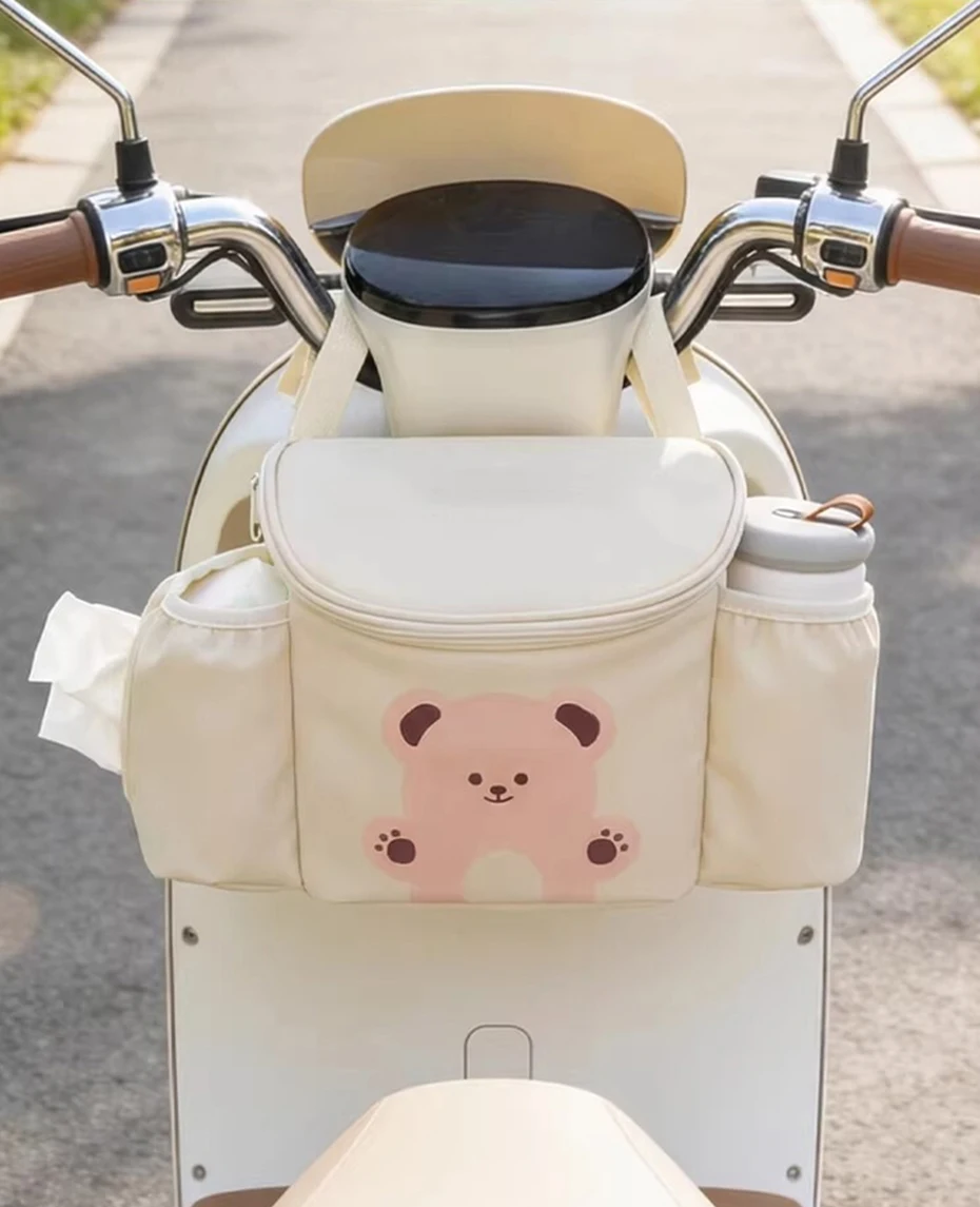 SEAMETAL Electric Scooter Handlebar Bag Waterproof PU Leather Motorbike Hanging Organizer Dual Side Pockets Baby Stroller Bag
