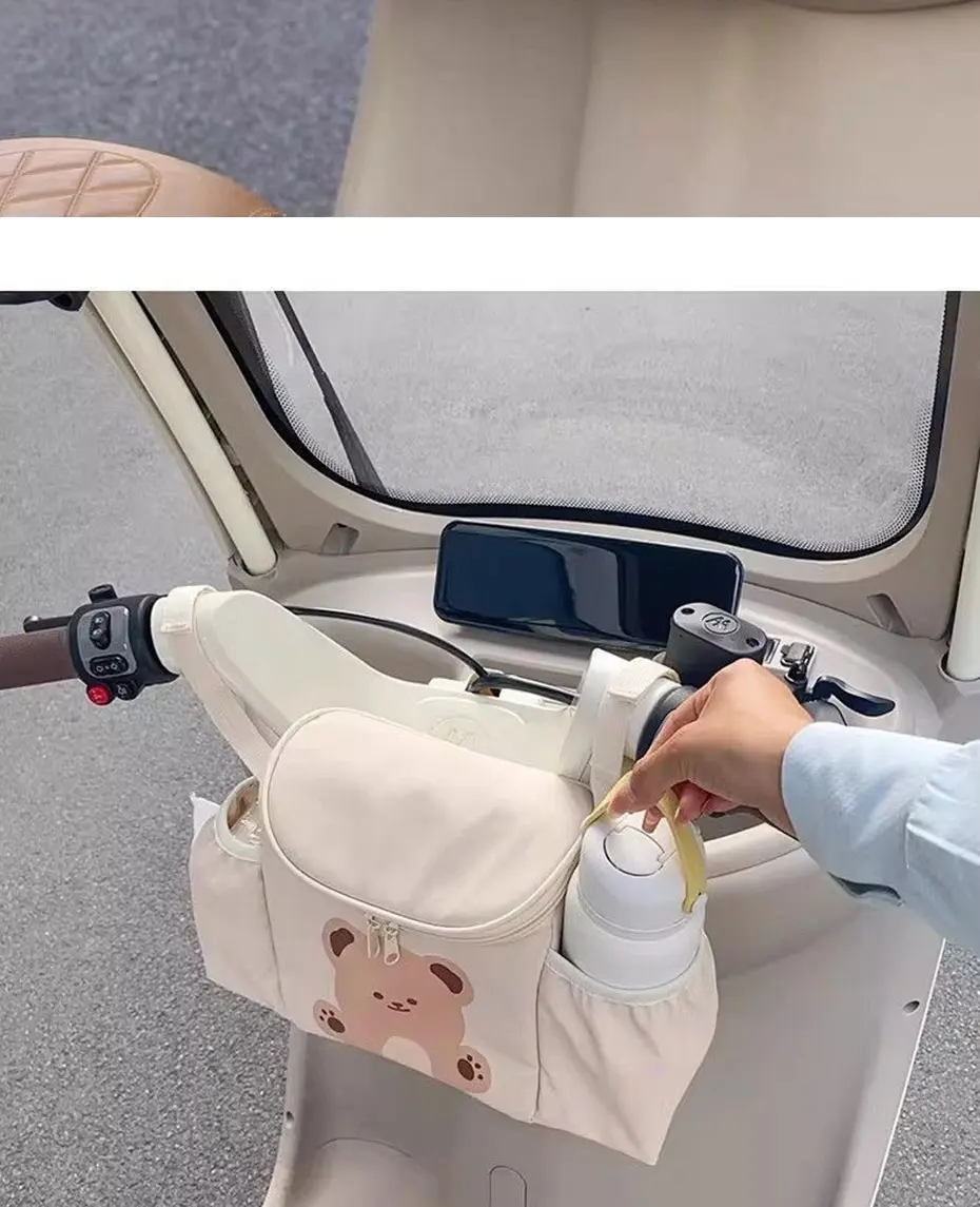 SEAMETAL Electric Scooter Handlebar Bag Waterproof PU Leather Motorbike Hanging Organizer Dual Side Pockets Baby Stroller Bag